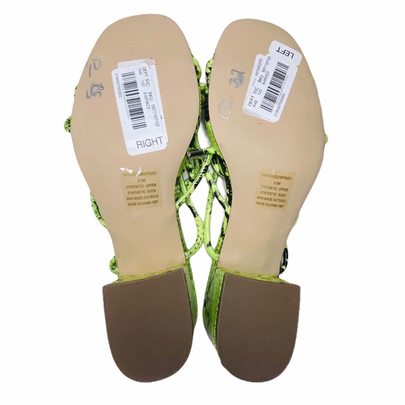 NWT Steve Madden Impressed Neon Green Snake Print Ankle Wrap Dress Sandals - Picture 6 of 6